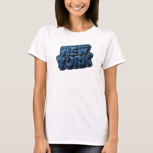 クリスパーネイビー ニューヨーク 3Dテキストアート Tシャツ (正面)