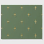 クリスフェイクマス金箔の星，モミの木の緑 ラッピングペーパー (フラット)