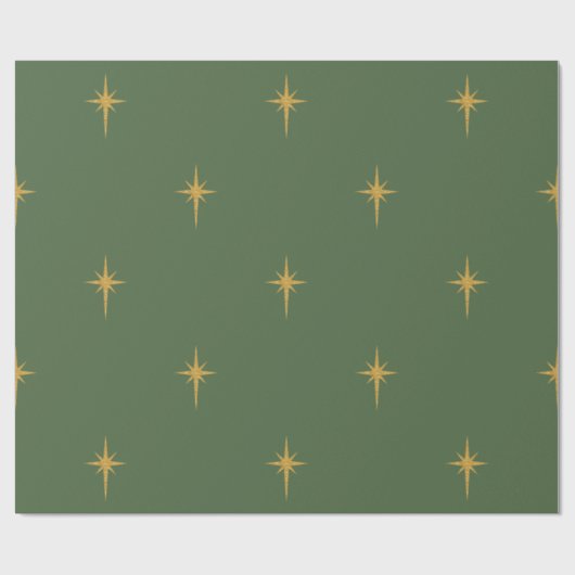 クリスフェイクマス金箔の星，モミの木の緑 ラッピングペーパー (フラット)
