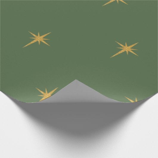 クリスフェイクマス金箔の星，モミの木の緑 ラッピングペーパー (角)