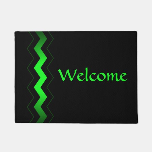 クリスプモダンリ緑のアクセントへようこそ ドアマット (正面)