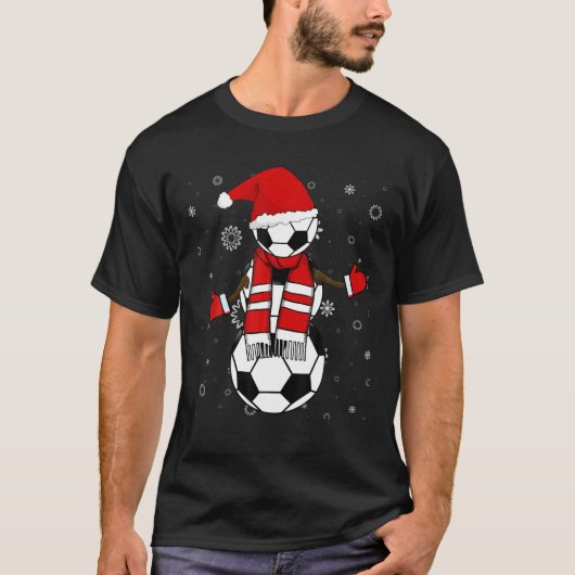 クリスマおもしろいサッカーサッカーサンタ雪だるまギフト Tシャツ (正面)