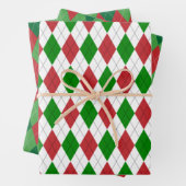 クリスマアーガイルスホワイトグリーンと赤 ラッピングペーパーシート (インサイチュ)