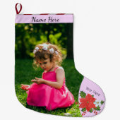 クリスマカスタムスの写真/文字ポインセチアフローラストライプ ラージクリスマスストッキング (正面)