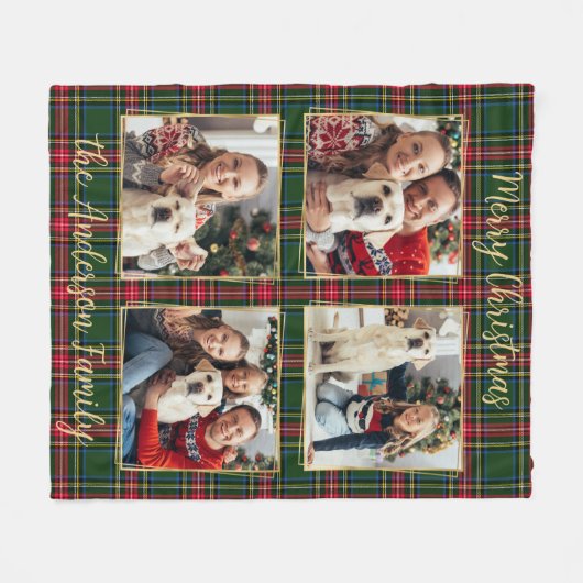 クリスマカスタムスファミリー4写真ホリデープレイド フリースブランケット (正面(横))