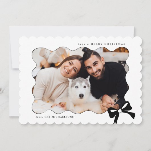 クリスマシンプルスの弓の白黒の写真 シーズンカード (正面)