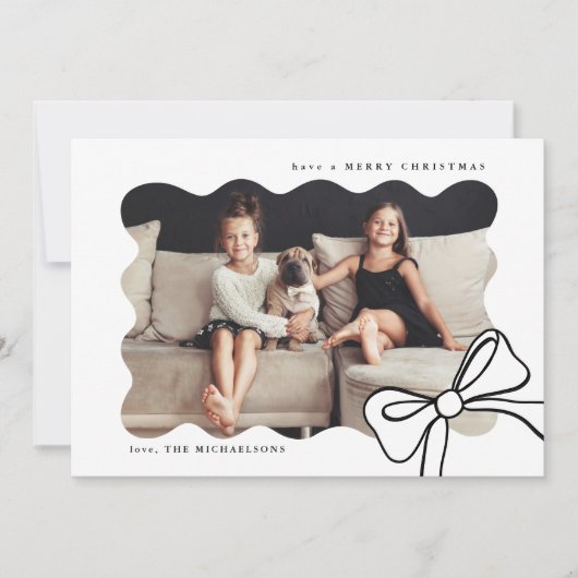 クリスマシンプルスの弓の白黒の写真 シーズンカード (正面)