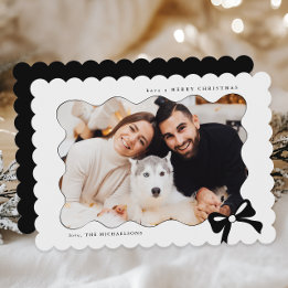 クリスマシンプルスの弓の白黒の写真 シーズンカード