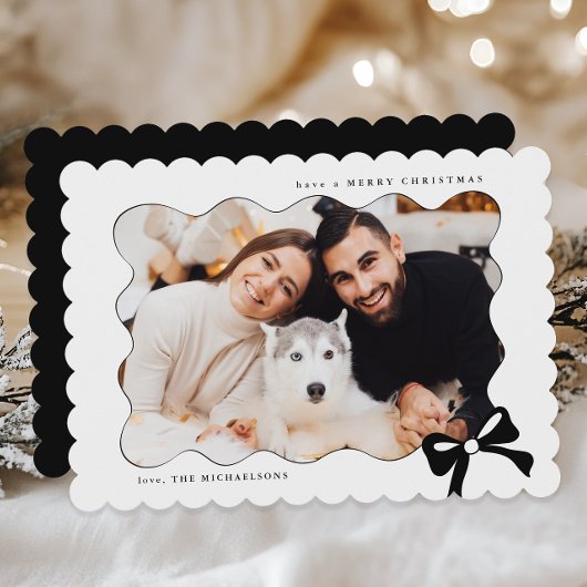 クリスマシンプルスの弓の白黒の写真 シーズンカード