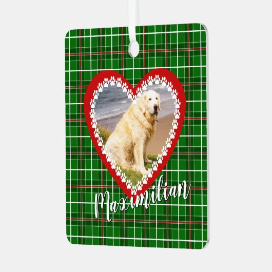 クリスマスあなたのペットの写真は赤い緑 メタルオーナメント (正面左)
