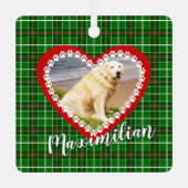 クリスマスあなたのペットの写真は赤い緑 メタルオーナメント (正面)