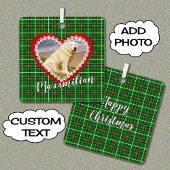 クリスマスあなたのペットの写真は赤い緑 メタルオーナメント