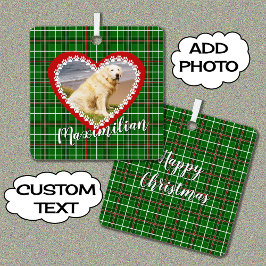 クリスマスあなたのペットの写真は赤い緑 メタルオーナメント