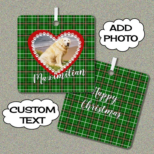 クリスマスあなたのペットの写真は赤い緑 メタルオーナメント