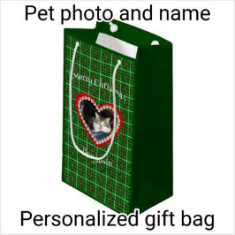 クリスマスあなたのペットの写真カスタム文字 スモールペーパーバッグ