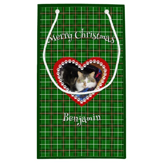 クリスマスあなたのペットの写真カスタム文字 スモールペーパーバッグ (裏面)