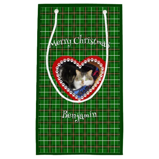 クリスマスあなたのペットの写真カスタム文字 スモールペーパーバッグ (正面)