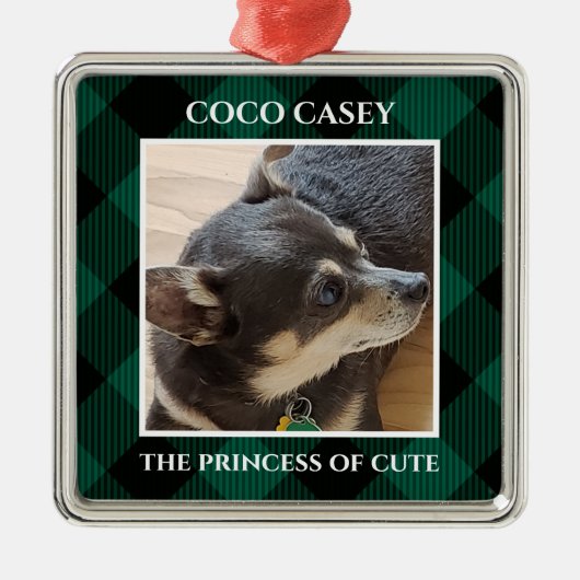 クリスマスあなたのペットの写真バッファロープレイド メタルオーナメント (正面)