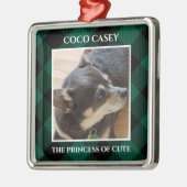 クリスマスあなたのペットの写真バッファロープレイド メタルオーナメント (左)