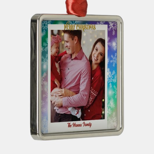 クリスマスあなたの写真と名前を追加,スノーフレーク メタルオーナメント (右)