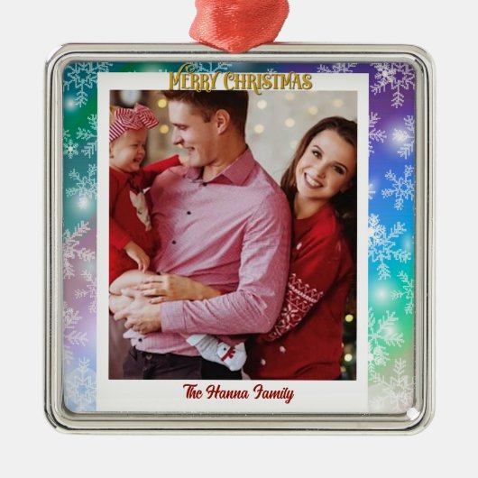 クリスマスあなたの写真と名前を追加,スノーフレーク メタルオーナメント (正面)
