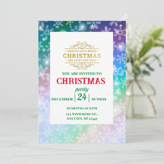 クリスマスあなたの写真と名前を追加,スノーフレーク 招待状 (スタンド正面)