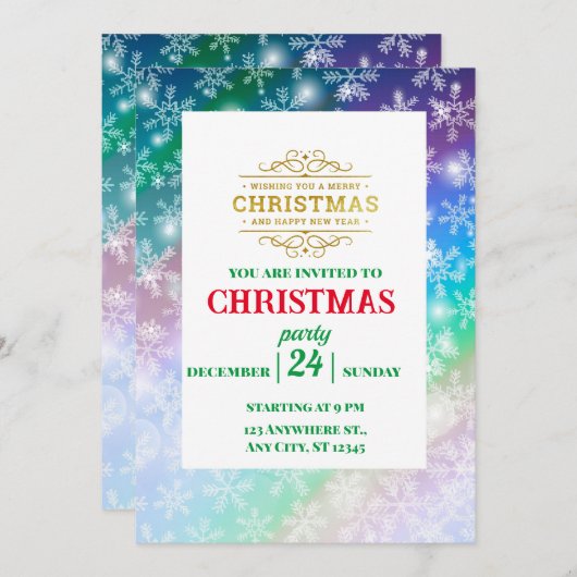 クリスマスあなたの写真と名前を追加,スノーフレーク 招待状 (正面/裏面)