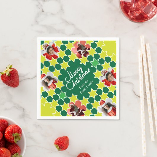 クリスマスあなたの写真を追加6緑の紙ナプキン スタンダードカクテルナプキン (インサイチュ)