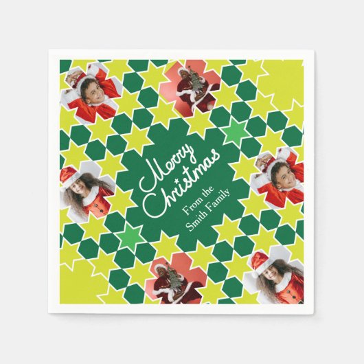クリスマスあなたの写真を追加6緑の紙ナプキン スタンダードカクテルナプキン (正面)