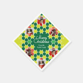 クリスマスあなたの写真を追加6緑の紙ナプキン スタンダードカクテルナプキン (角)