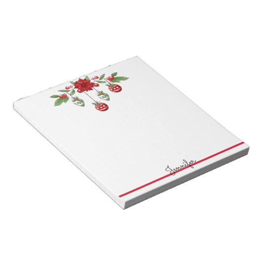 クリスマスあなたの名前を追加Poinsettiaオーナメントギフト ノートパッド (アングル)