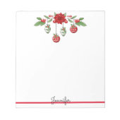 クリスマスあなたの名前を追加Poinsettiaオーナメントギフト ノートパッド (正面)