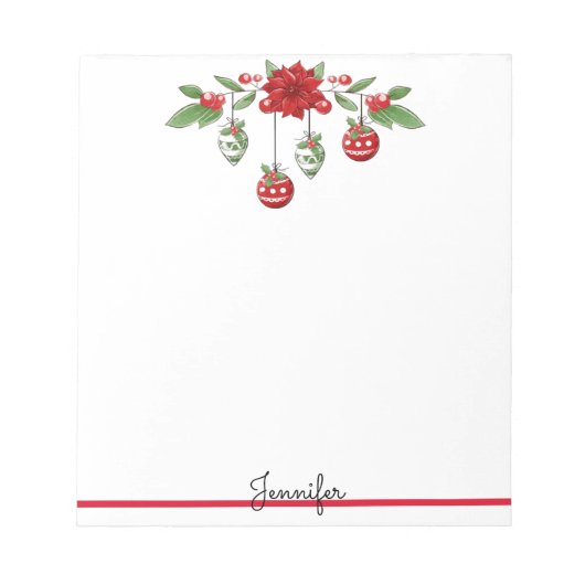 クリスマスあなたの名前を追加Poinsettiaオーナメントギフト ノートパッド (正面)