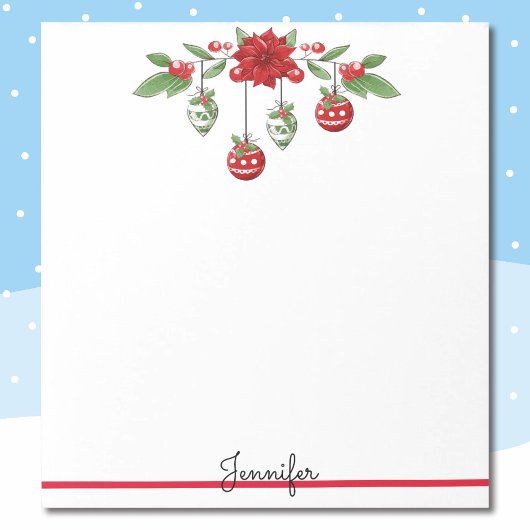 クリスマスあなたの名前を追加Poinsettiaオーナメントギフト ノートパッド