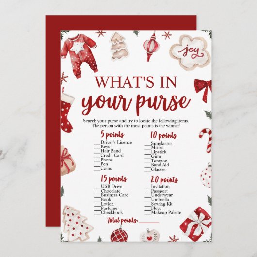 クリスマスあなたの財布の赤ちゃんシャワーゲームに何がある 招待状 (正面/裏面)