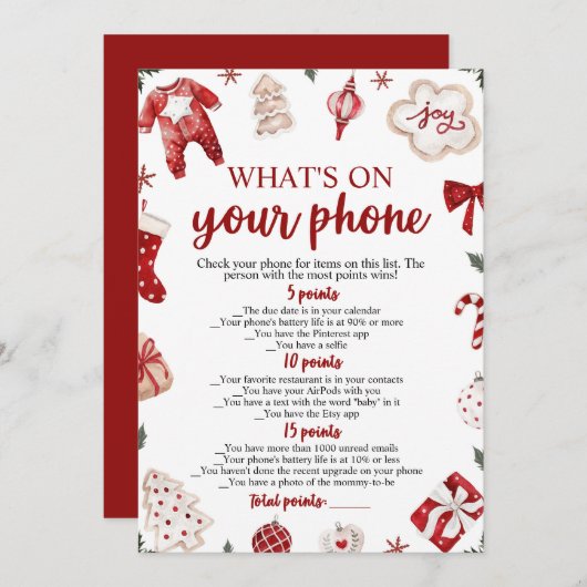 クリスマスあなたの電話の赤ちゃんシャワーゲームに何がある 招待状 (正面/裏面)
