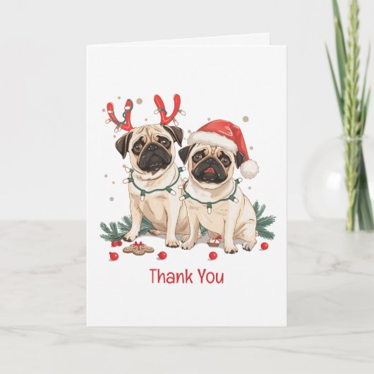 クリスマスありがとうパグ犬 サンキューカード (正面)