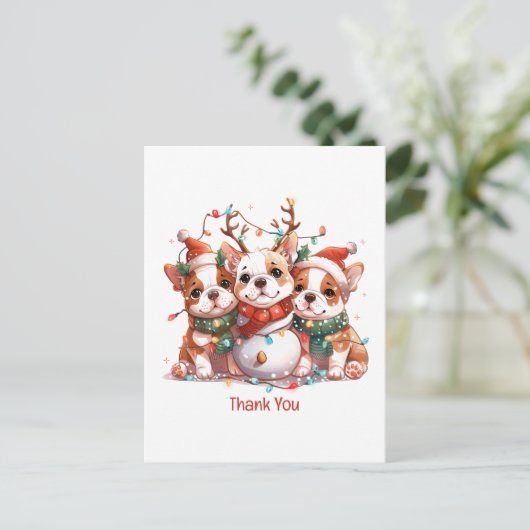 クリスマスありがとう イングリッシュブルドッグ  トナカイ サンタ ポストカード (スタンド正面)