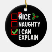 クリスマスいけなリストの休日を説明するニース セラミックオーナメント (正面)