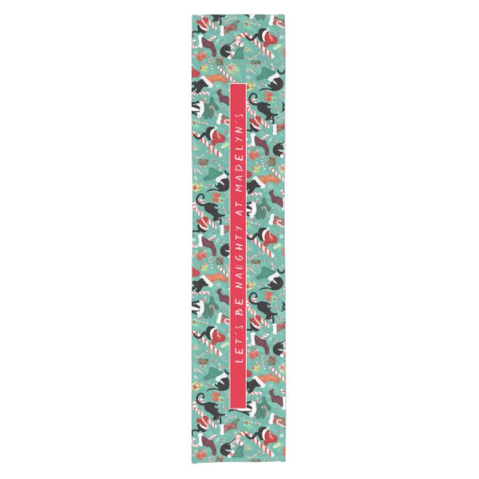 クリスマスいけな猫とクリスマスストッキング ショートテーブルランナー (正面)