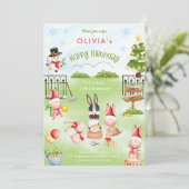 クリスマスうさぎ冬の子供誕生日パーティー 招待状 (スタンド正面)