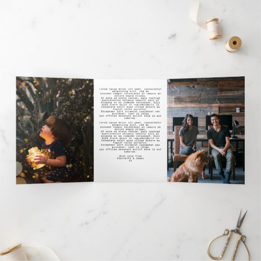 クリスマスうさぎ ツリーと一緒にパーソナライズされた 三つ折りクリスマスカード (内部)