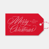 クリスマスおしゃれなスクリプト赤いホリデー ギフトタグ (正面(横))