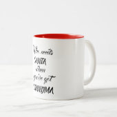 クリスマスおばあちゃんがいるときにサンタが必要おもしろいな ツートーンマグカップ (正面右)