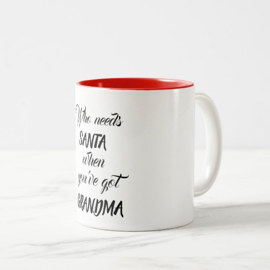 クリスマスおばあちゃんがいるときにサンタが必要おもしろいな ツートーンマグカップ (正面右)