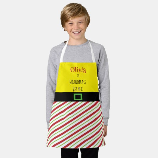 クリスマスおばあちゃんのヘルパー赤い緑の子 エプロン (着用した状態)