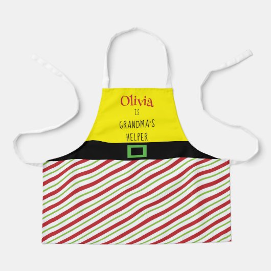 クリスマスおばあちゃんのヘルパー赤い緑の子 エプロン (正面)