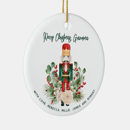 クリスマスおばあちゃんの写真とくるみ割りスクリプト セラミックオーナメント (右)