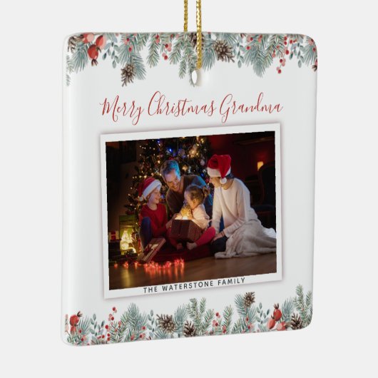 クリスマスおばあちゃんファミリー写真植物誌 セラミックオーナメント (右)