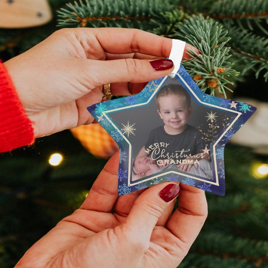 クリスマスおばあちゃんブルースノーフレーク写真 オーナメント